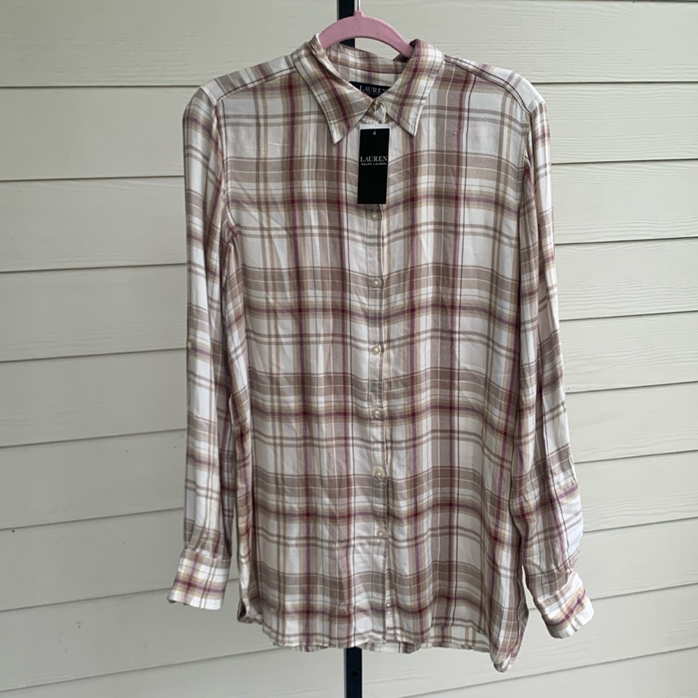 NEW polo Ralph Lauren plaid button down long sleeve flannel top medium